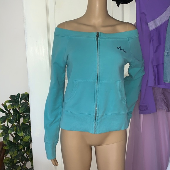 Aeropostale teal Bare cold shoulder zippered athletic jacket S M - Picture 4 of 8